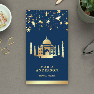 Navy Blue Gold Confetti Taj Mahal Travel Agent Business Card