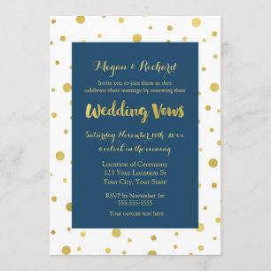 Navy Blue Gold Confetti Vow Renewal Invitation