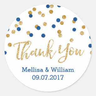 Navy Blue Gold Confetti Wedding Favour Tags