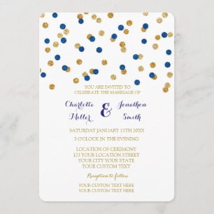 Navy Blue Gold Confetti Wedding Invitations