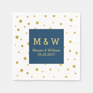 Navy Blue Gold Confetti Wedding Monogram Napkin