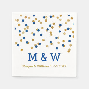 Navy Blue Gold Confetti Wedding Monogram Napkin