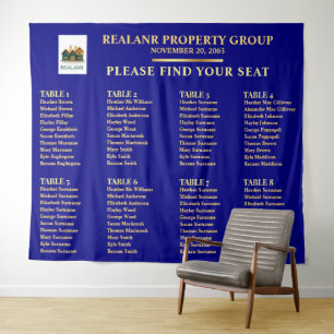 Navy blue Gold Corporate Seating Chart Logo Tapestry