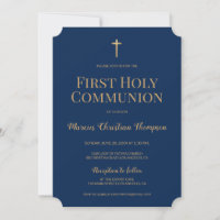 Navy Blue Gold Cross Boy First holy communion