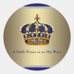 Navy Blue Gold Crown Prince Baby Shower Sticker