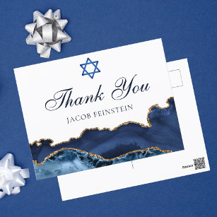 Navy Blue Gold Custom Bar Mitzvah Thank You Postcard