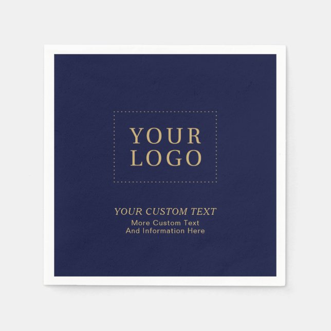 Navy Blue Gold | Custom Business Logo Promotional Napkin (Front)