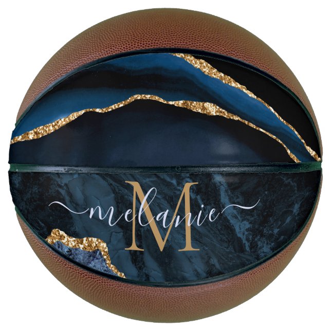 Navy Blue Gold Custom Letter Name Basketball (Front)