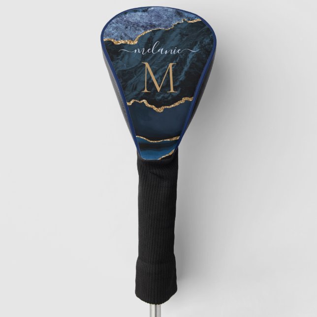 Navy Blue Gold Custom Letter Name Golf Head Cover (Front)