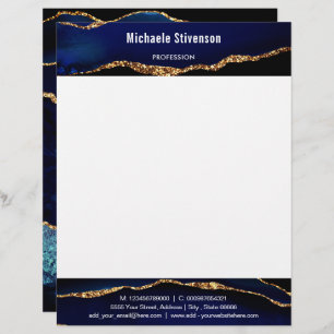 Navy Blue Gold Custom Letterhead Personalised