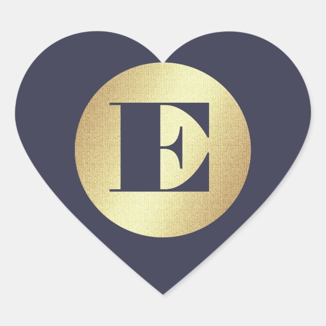 Navy Blue | Gold Custom Monogram Wedding  Heart Sticker (Front)