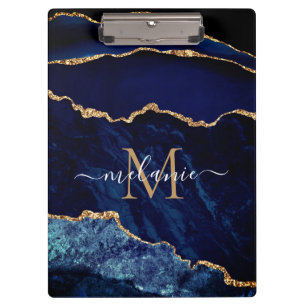 Navy Blue Gold Custom Your Letter Name Clipboard