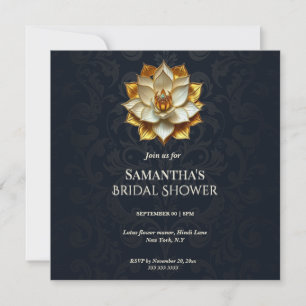 Navy Blue Gold Damask Bridal Shower Holiday Card