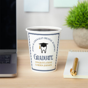 Navy Blue Gold Dental School Graduation Party Paper Cups