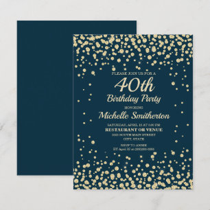 Navy Blue Gold Diamond Glitter Women 40th Birthday Card