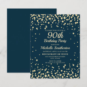 Navy Blue Gold Diamond Glitter Women 90th Birthday Card