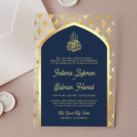 Navy Blue Gold Diamonds Arch Muslim Wedding