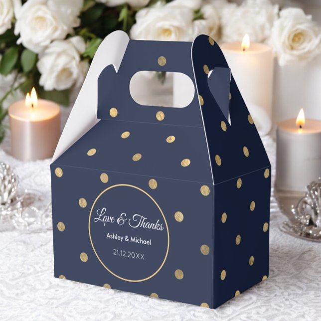Navy Blue Gold Dots Pattern Birthday Favour Box (Creator Uploaded)