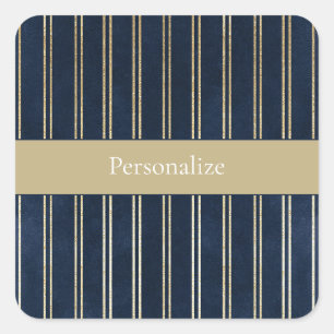 Navy Blue Gold Double Stripes Square Sticker