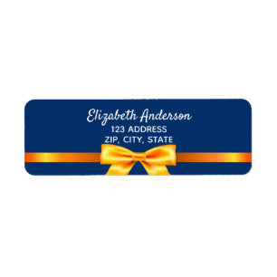 Navy blue gold elegant bow return address
