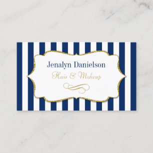 Navy Blue Gold Elegant Event Planner Wedding Hair Business Card