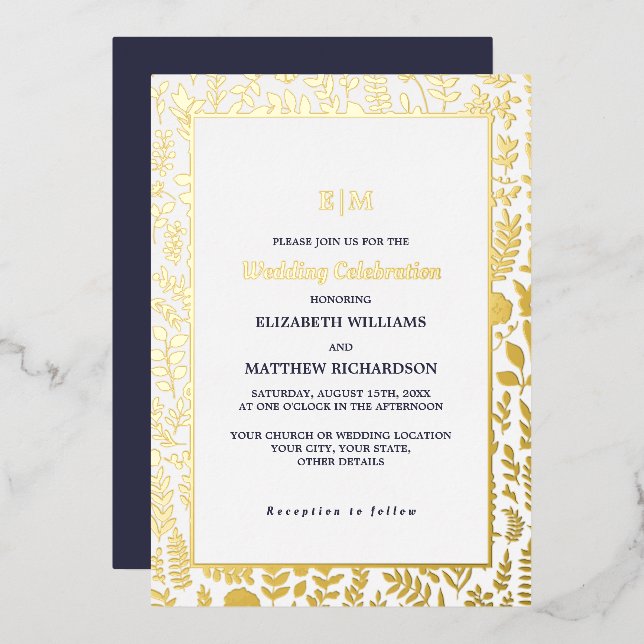 Navy Blue Gold Elegant Luxury Wedding  (Front/Back)