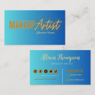 Navy Blue Gold Elegant Makeup Artist  Business Card