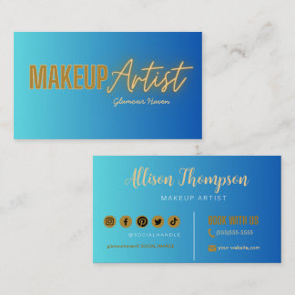 Navy Blue Gold Elegant Makeup Artist Business Card