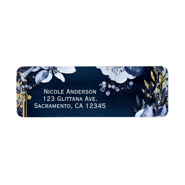 Navy Blue & Gold Elegant Modern Watercolor Floral (Front)