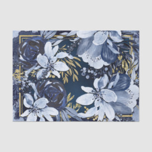 Navy Blue & Gold Elegant Modern Watercolor Floral Tissue Paper