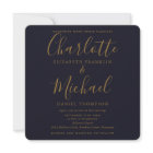 Navy Blue Gold Elegant Script All In One Wedding