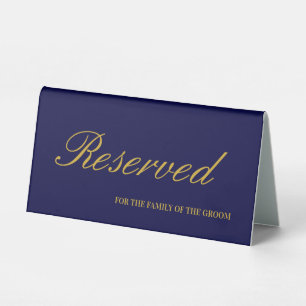 Navy Blue & Gold Elegant Script Wedding Reserved  