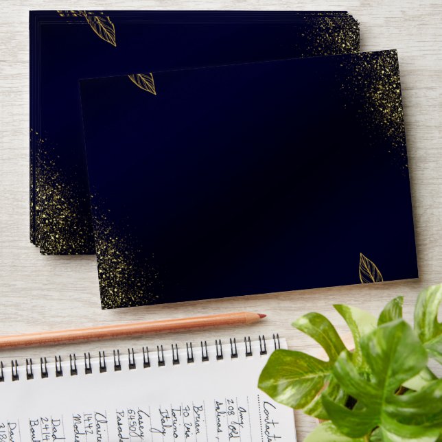 Navy Blue Gold Elegant Wedding Envelope (Stacked)