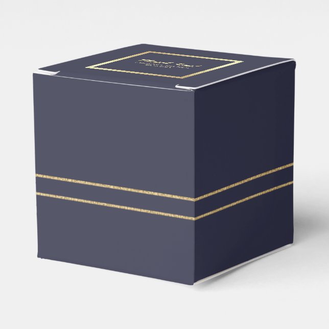 Navy Blue | Gold Elegant Wedding Favor Boxes (Front Side)