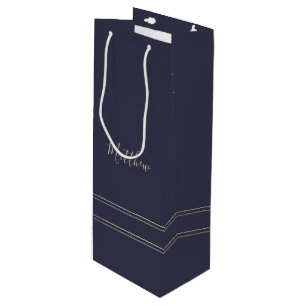 Navy Blue Gold Elegant Wedding Favour Wine Bags