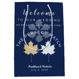 Navy Blue Gold Elegant Wedding Welcome Favour Medium Gift Bag