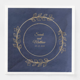 Navy Blue & Gold Eucalyptus Wedding Napkin