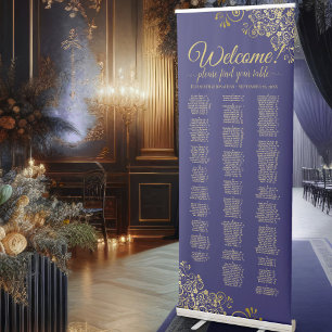 Navy Blue & Gold Fancy Alphabetical Seating Chart Retractable Banner