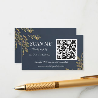 Navy Blue Gold Feather Wedding RSVP Enclosure Card