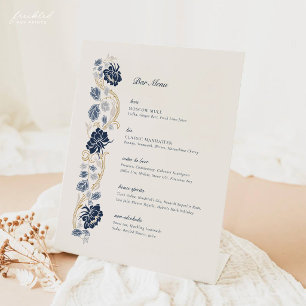 Navy Blue Gold Floral Art Nouveau Bar Menu Sign