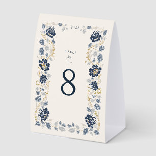 Navy Blue Gold Floral Art Nouveau Table Number