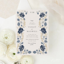Navy Blue Gold Floral Art Nouveau Wedding