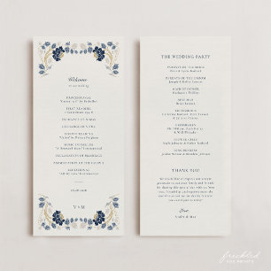Navy Blue Gold Floral Art Nouveau Wedding Programme