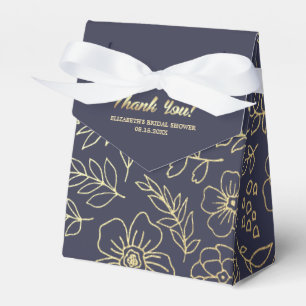 Navy Blue Gold Floral Bridal Shower Favour Boxes