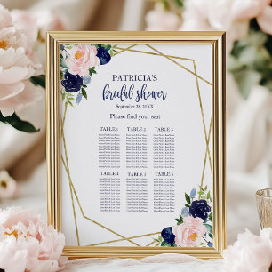 Navy Blue Gold Floral Bridal Shower Seating Chart