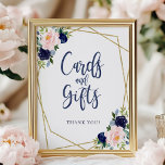 Navy Blue Gold Floral Cards And Gifts Sign<br><div class="desc">This elegant bridal shower suite features a navy and blush bouquet set within a modern gold geometric frame. This suite includes enclosure cards, signs, and personalised party supplies like napkins. If you need assistance with personalisation, including colour or wording changes, or if you notice a missing item, please don't hesitate...</div>