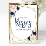 Navy Blue Gold Floral How Many Kisses Sign<br><div class="desc">Navy Blue Gold Floral How Many Kisses Sign</div>