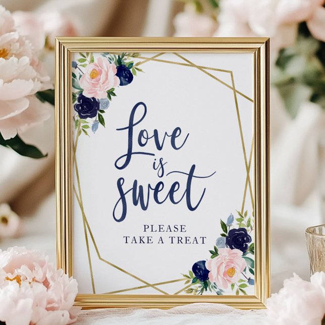 Navy Blue Gold Floral  Love Is Sweet Sign (Creator Uploaded)