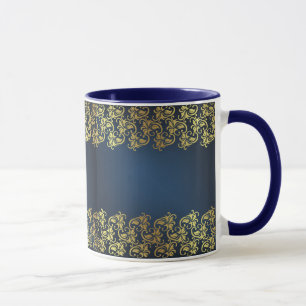 navy blue,gold floral,pattern,chic,elegant,damask mug