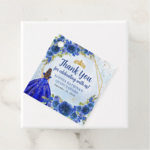 Navy Blue Gold Floral Princess Crown Thank You Favour Tags